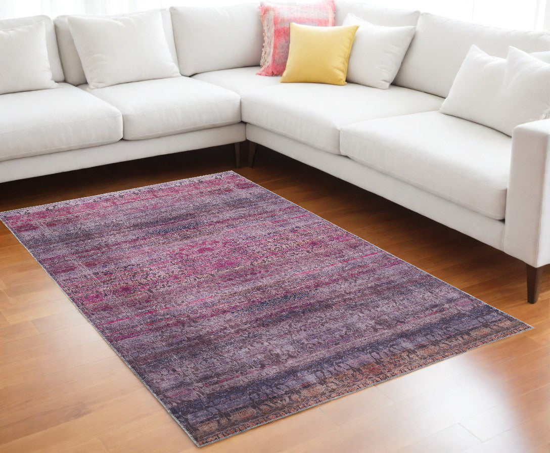 Exquisite Floral Power Loom Area Rug with Graceful Pink and Lavender Design for an Upscale Stylish Home Décor Enhancement