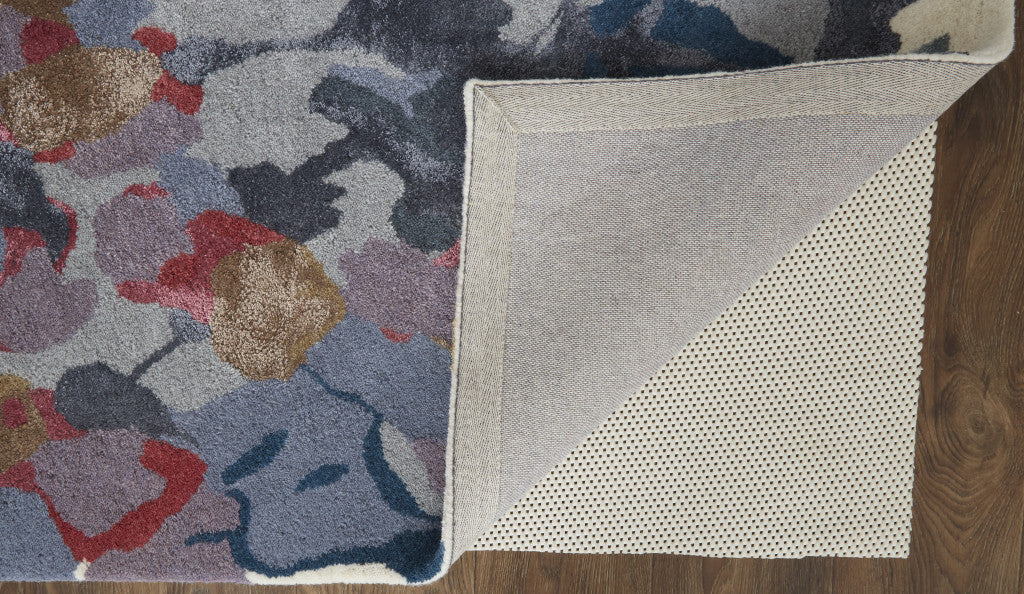 Stylish Blue Gray and Pink Floral Hand-Tufted Wool Area Rug for Comfortable Home Decor