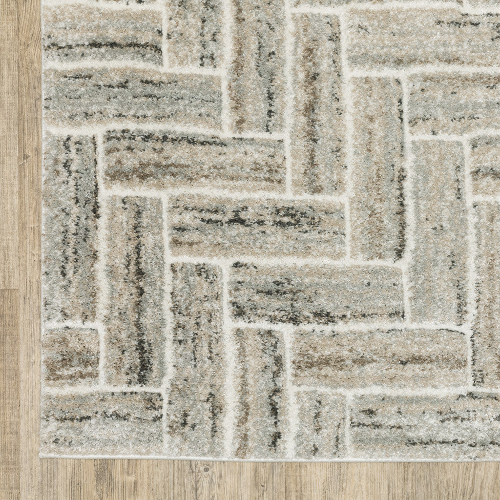 Stain-Resistant Geometric Power Loom Runner Rug in Beige and Ivory for Home Comfort