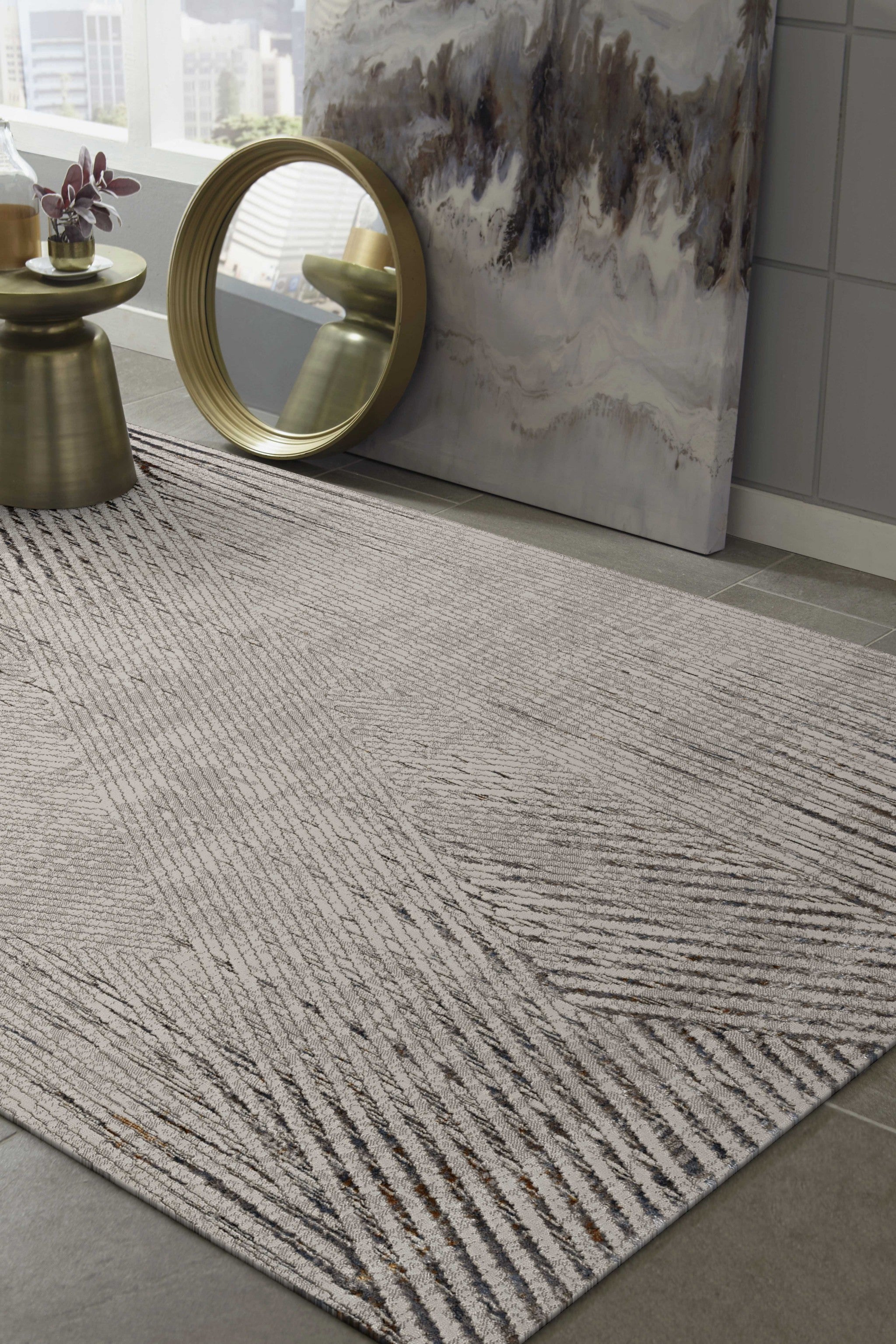 Stylish Transitional Area Rug with Metallic Accents - Modern Machine-Woven Polyester Floor Covering