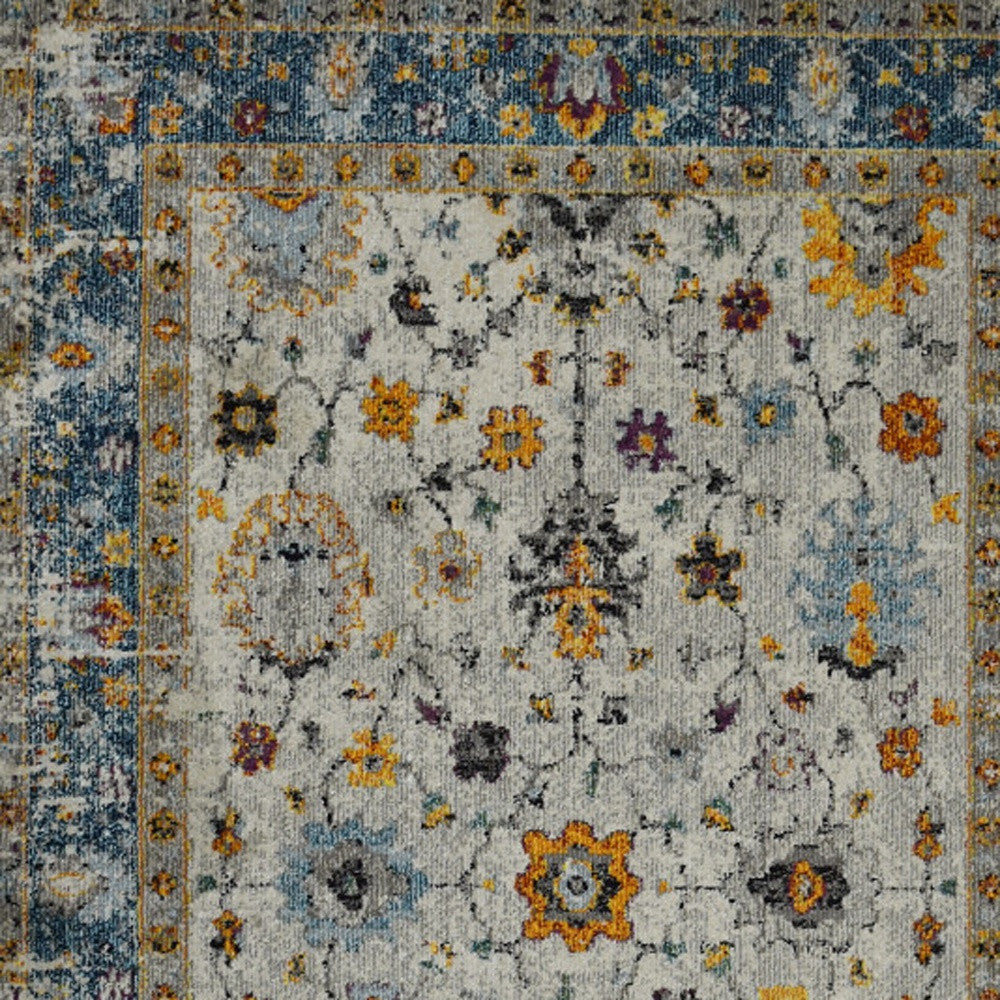 Stain-Resistant Blue & Orange Floral Power Loom Runner Rug for Stylish Rooms