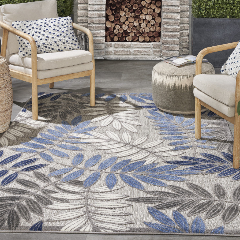 Stylish and Comfortable Elegant Turkish Outdoor and Indoor Area Rug with Grey/Blue Floral Design