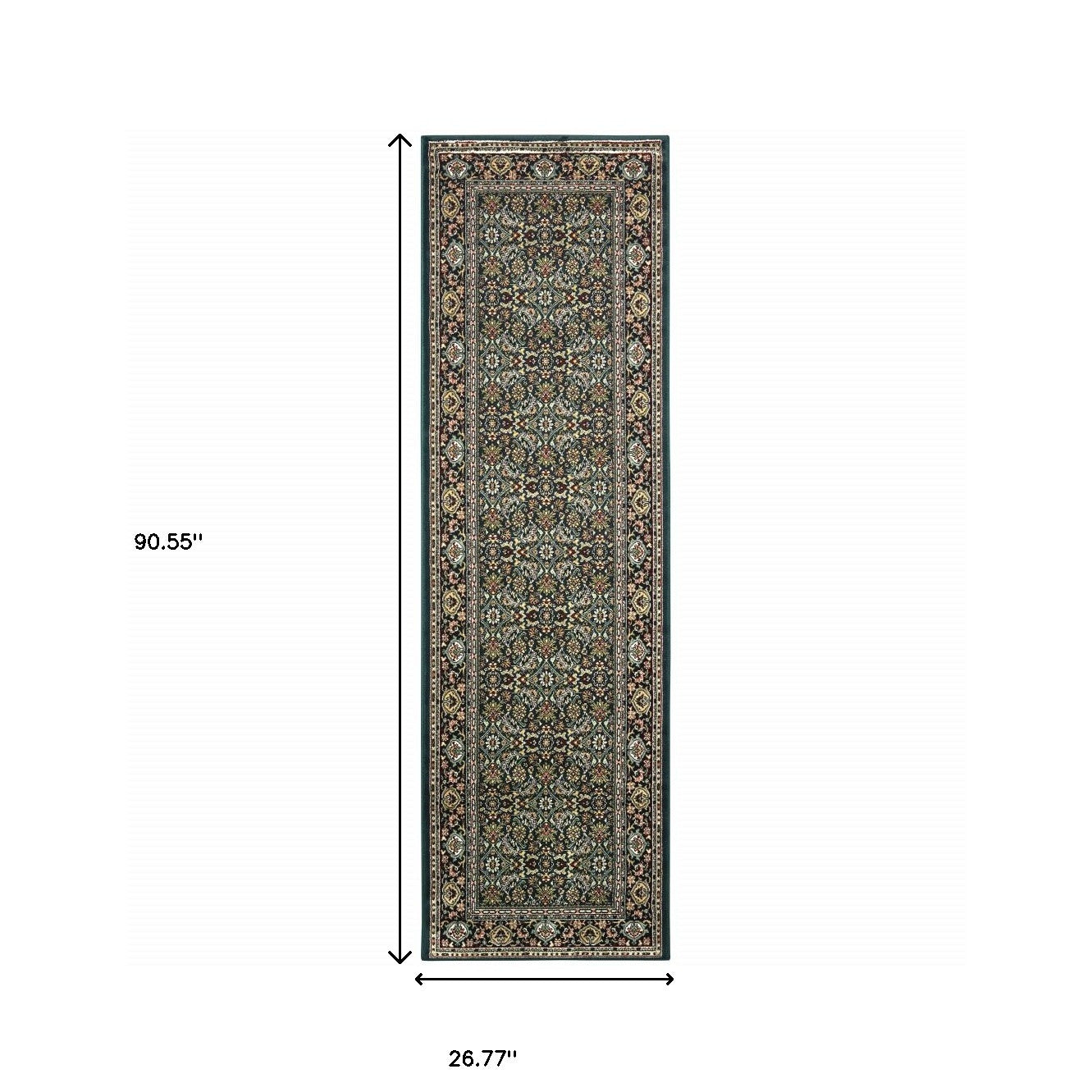 Stylish and Stain-Resistant Elegant Oriental Design Runner Rug in Navy Blue, Red, Green, and Ivory Shades