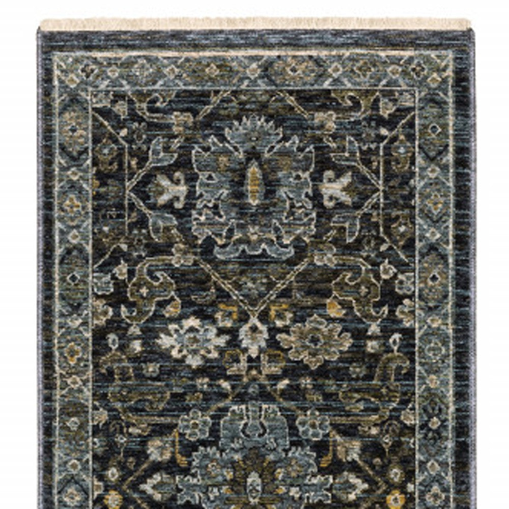 Stain-Resistant Elegant Oriental Power Loom Runner Rug in Blue and Ivory for Homes