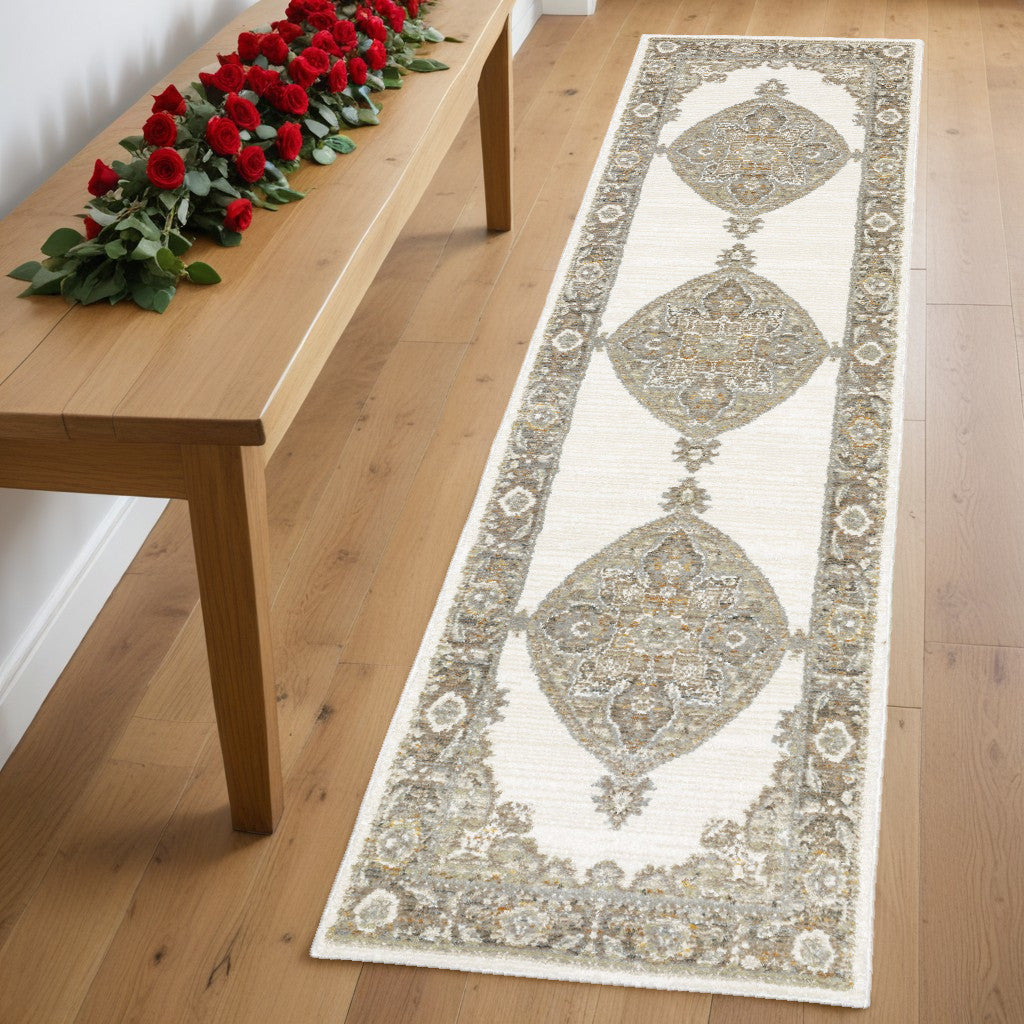 Stain-Resistant Elegant Beige and Ivory Oriental Area Rug for Cozy Homes