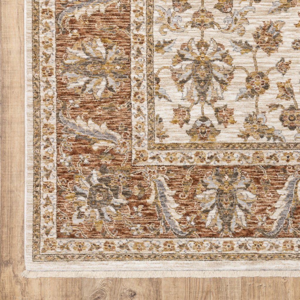 Stain-Resistant, Soft Oriental Runner Rug with Fringe - Timeless Ivory and Blue Design