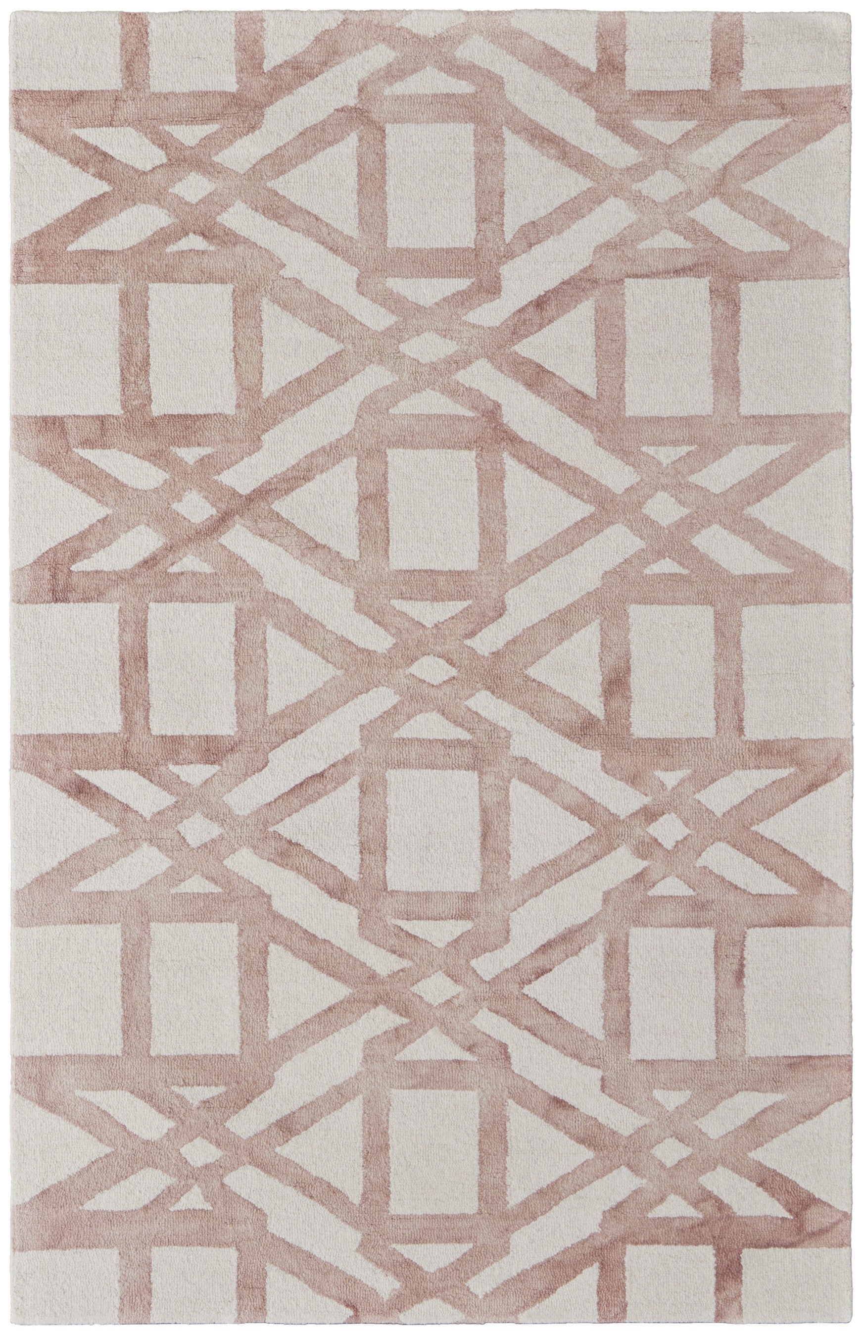 Stylish Soft Pink and Tan Wool Geometric Hand - Tufted Area Rug for Home Decor, Stain - Resistant and Comfortable