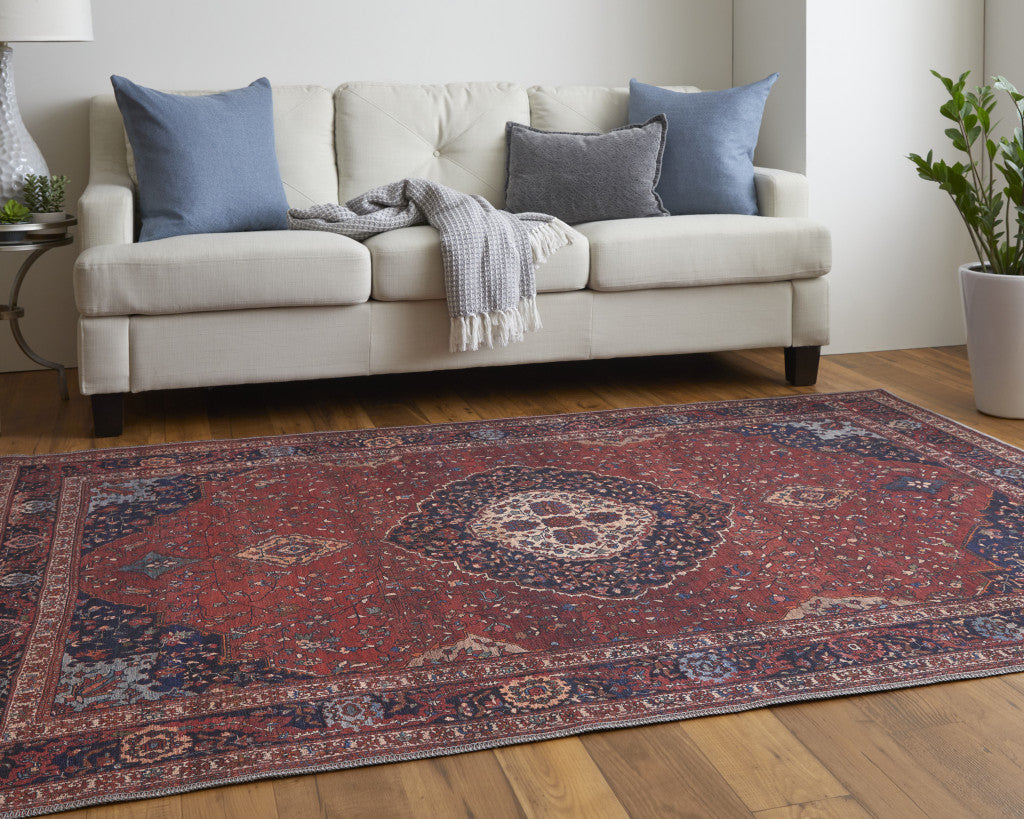 Stylish Red, Blue & Tan Floral Power Loom Area Rug for Elegant Homes