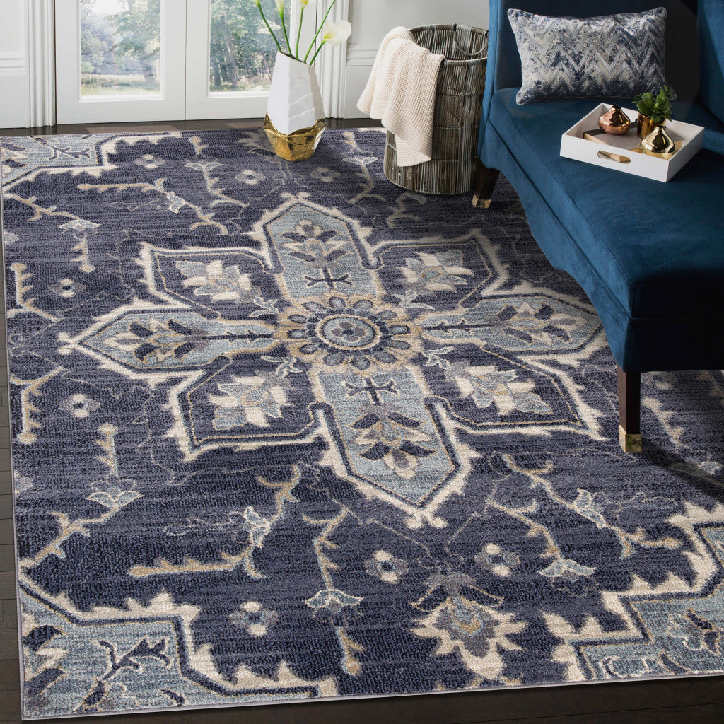 Stain-Resistant Elegant Floral Medallion Area Rug in Ivory, Gray, and Black for Home Decor