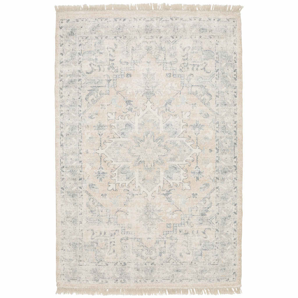 Stain-Resistant Artisan Hand Loomed Beige and Grey Area Rug