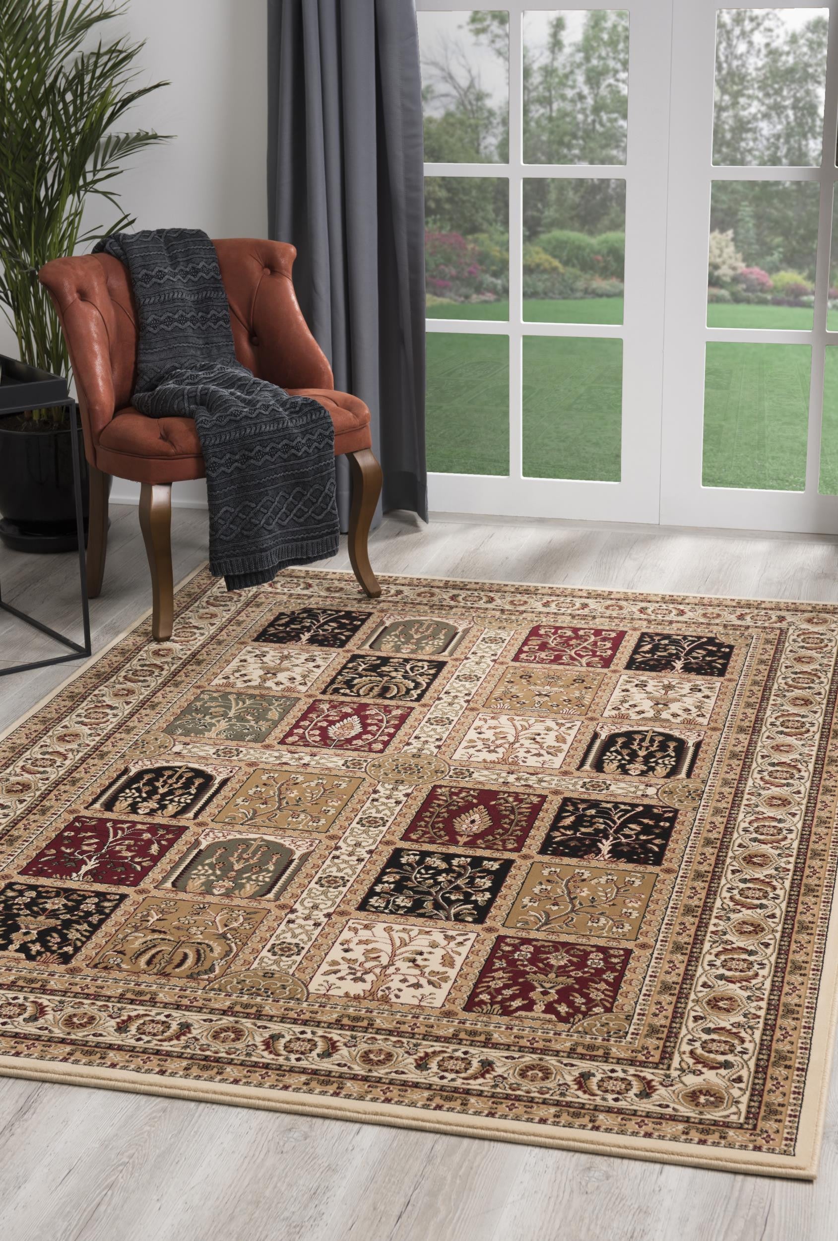 Exquisite Beige and Black Oriental Style Power Loom Runner Area Rug - Enhance Your Living Space with Elegance and Comfort