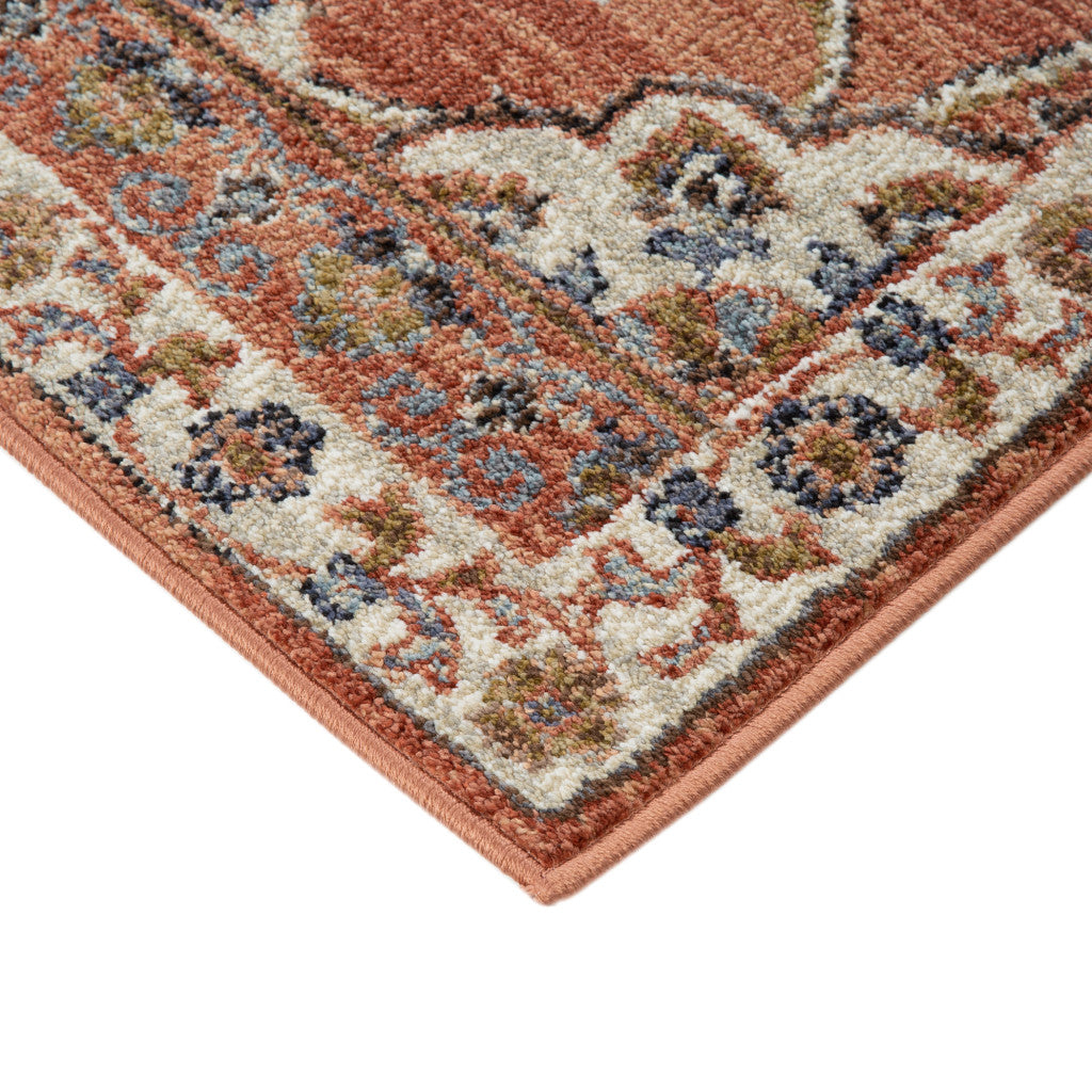 Stain-Resistant Elegant Floral Power Loom Area Rug in Ivory, Navy, Blue & Brown Design Ideal for Homes with Kids and Pets