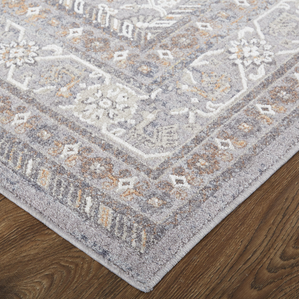 Stain-Resistant Gray, Orange & Ivory Floral Power Loom Area Rug for Elegant Home Decor