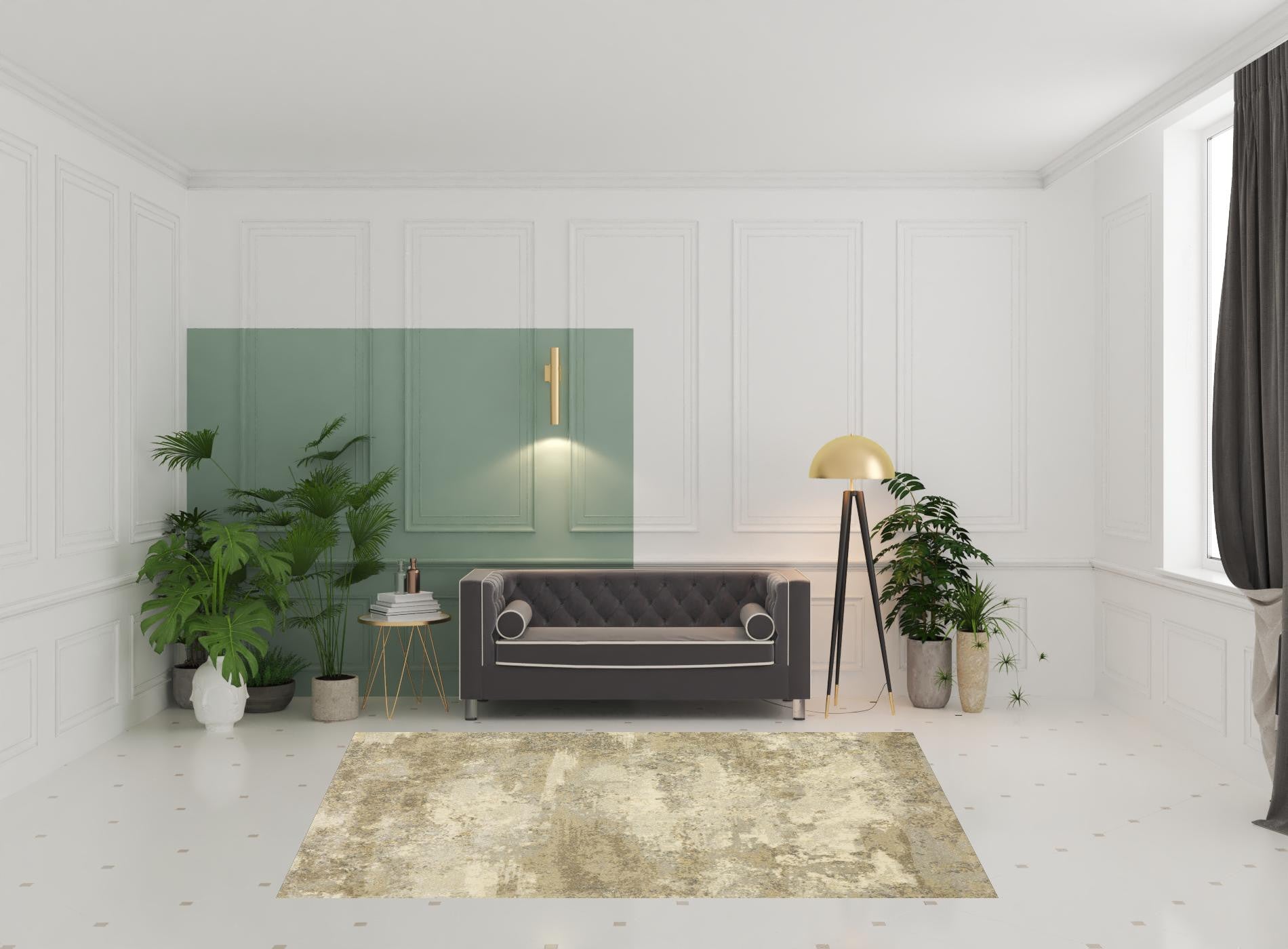 Stain-Resistant Elegant Beige and Gold Abstract Power Loom Area Rug for Stylish Homes