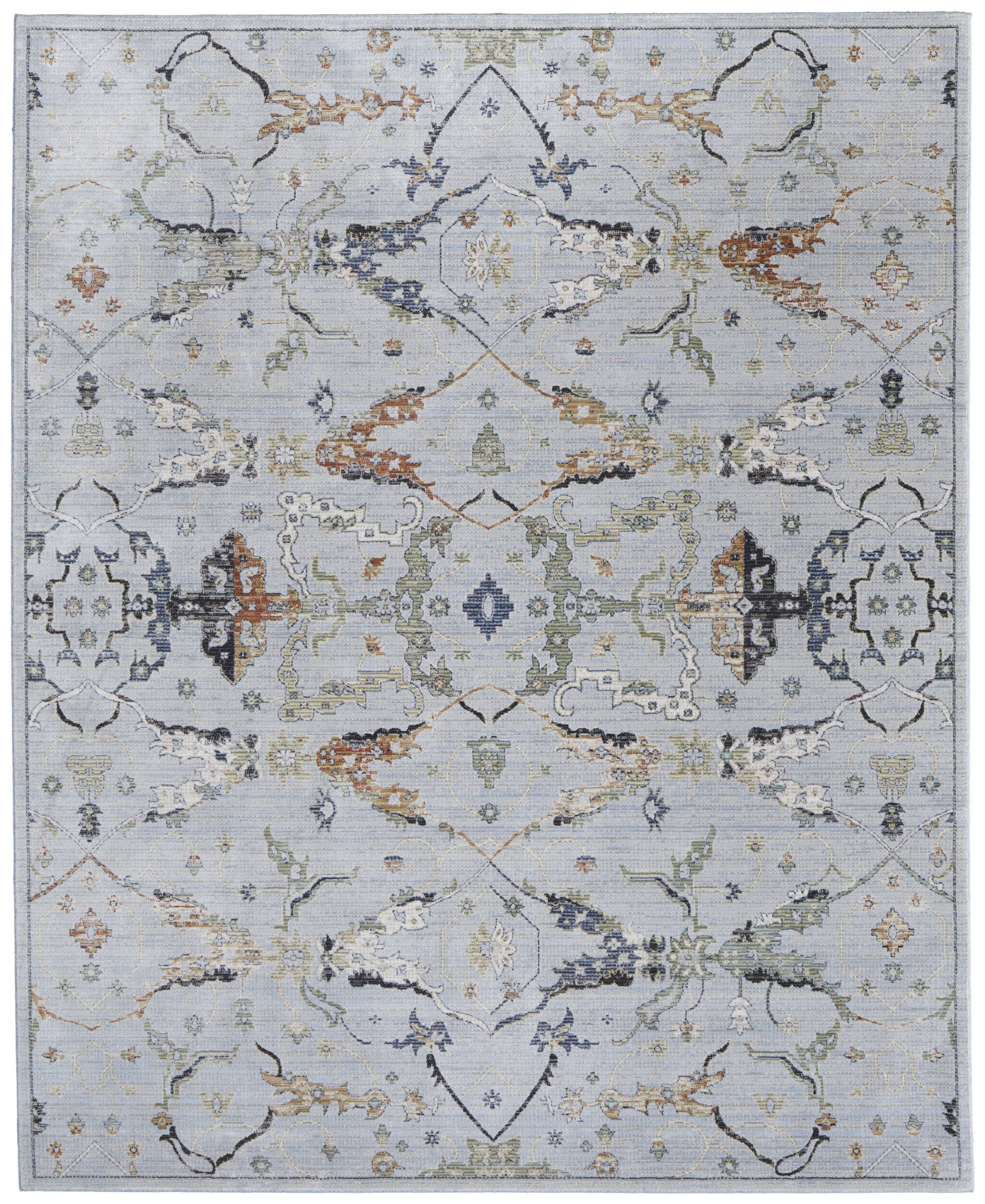 Stylish Gray, Blue and Green Floral Power Loom Area Rug - Stain Resistant, Ideal for Kids and Pets, 90x60 Inches