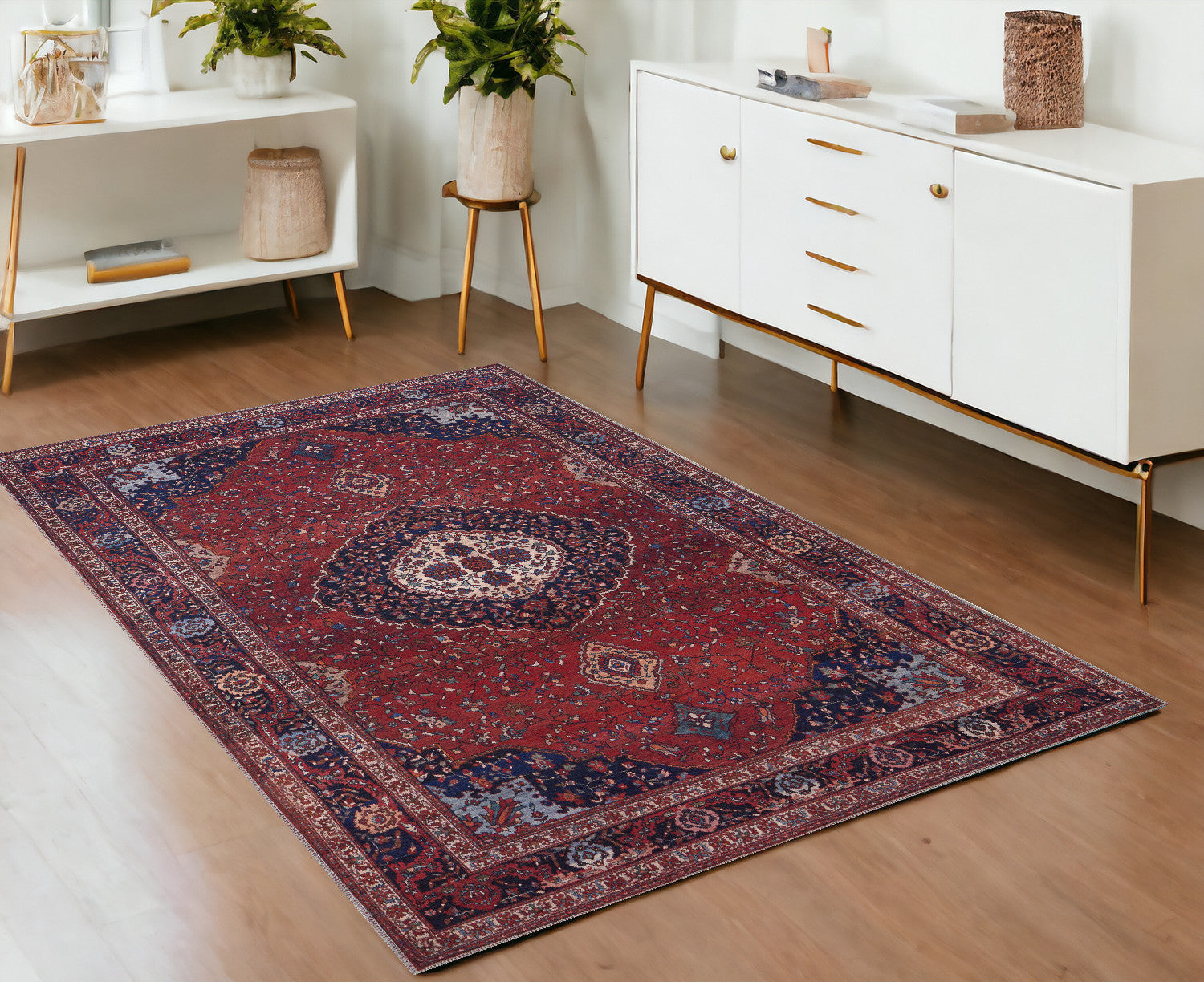 Stylish Red, Blue & Tan Floral Power Loom Area Rug for Elegant Homes