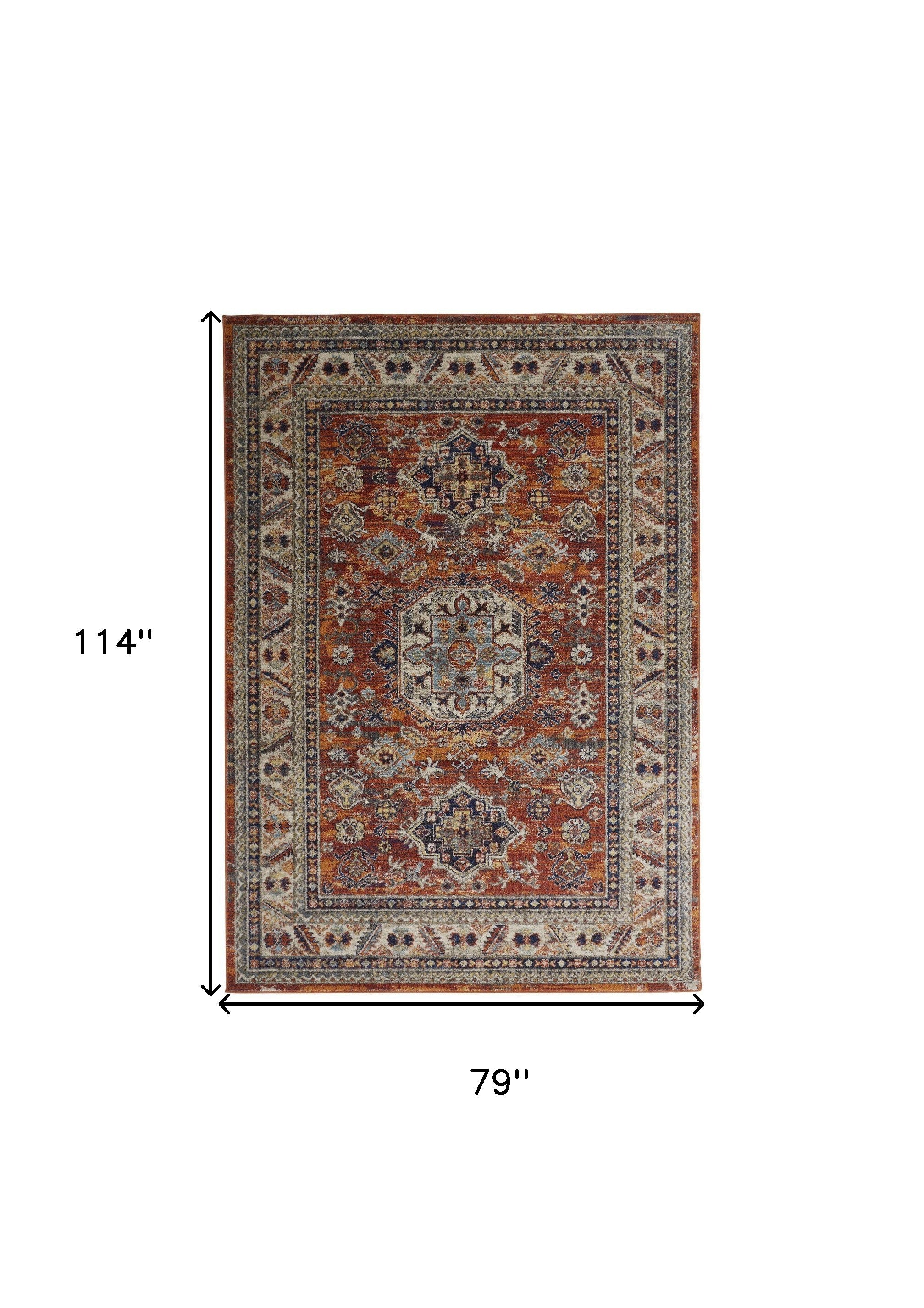 Red Orange Floral Stain-Resistant Area Rug for Stylish and Warm Living Spaces