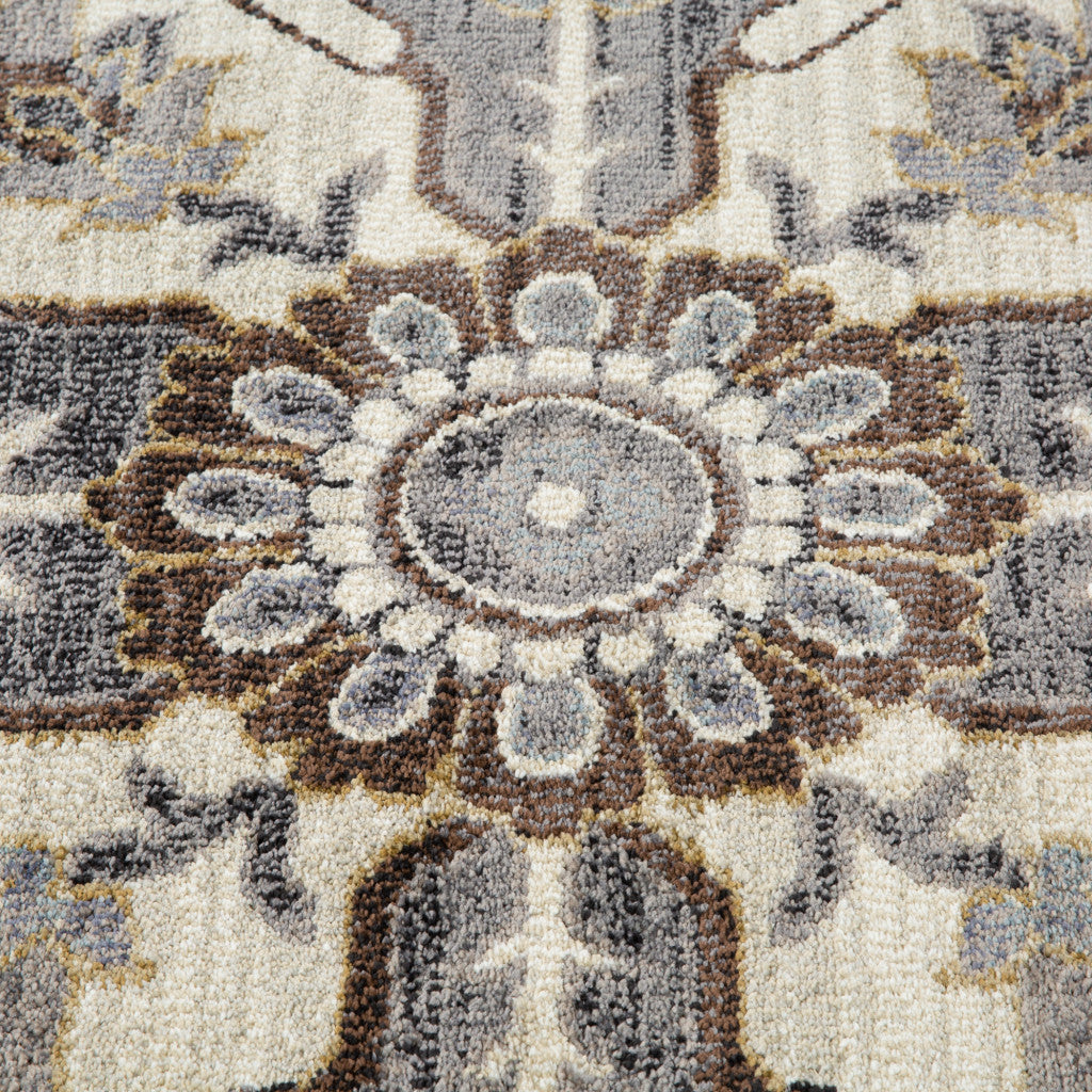Stain-Resistant Elegant Floral Medallion Area Rug in Ivory, Gray, and Black for Home Decor