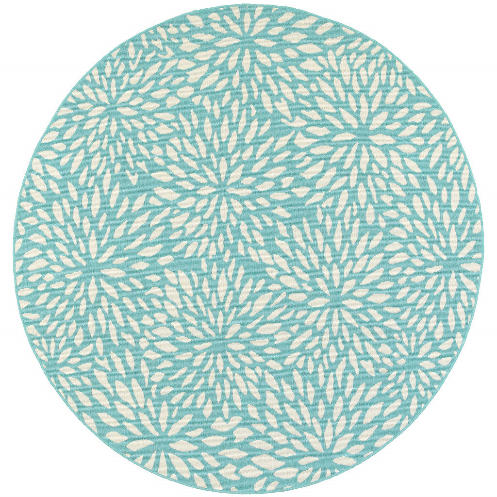 Stain-Resistant Blue and Ivory Floral Rug for Indoor & Outdoor Use