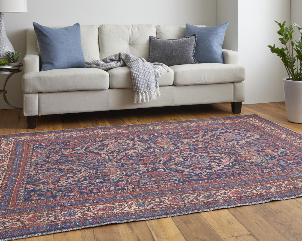 Exquisite Floral Area Rug with Breathtaking Red, Blue, and Tan Design for Stylish Living Space Enhancement