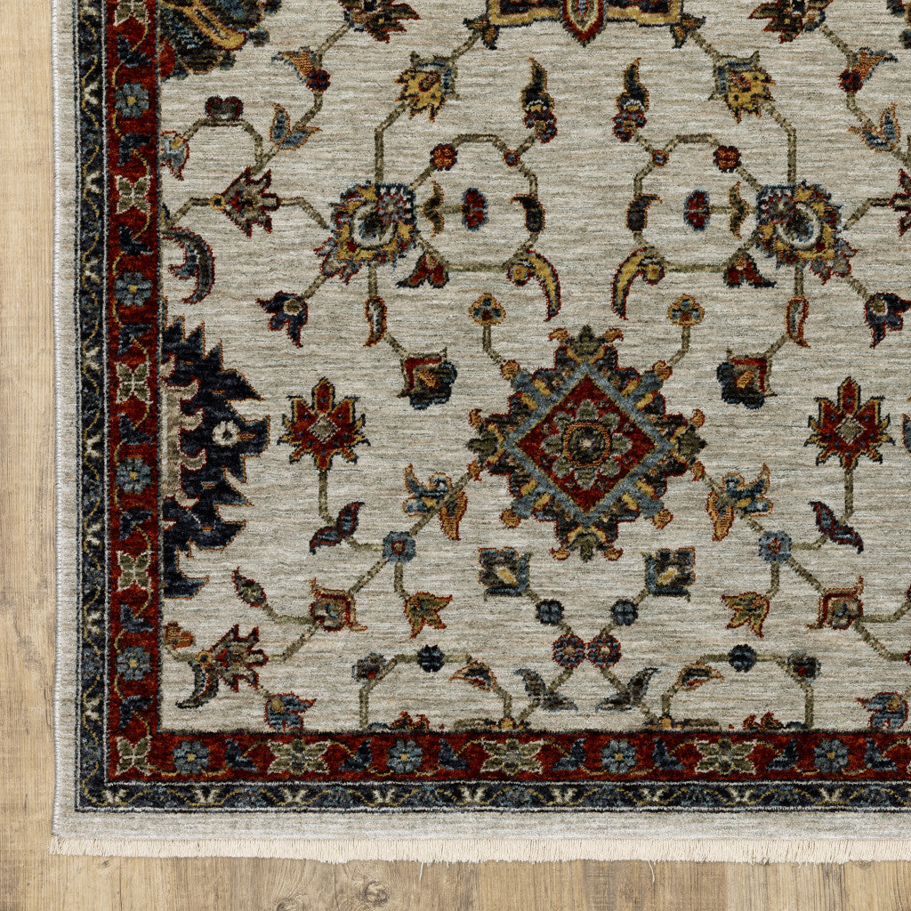 Exquisite Stain-Resistant Oriental-Style Runner Rug with Fringe in Beige, Rust, Blue, Gold and Grey Shades