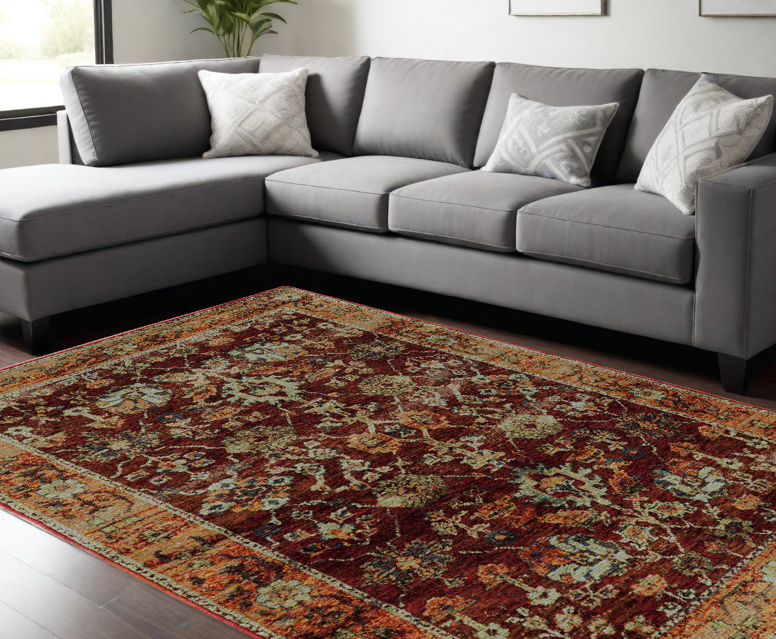 Exquisite Red and Gold Stain-Resistant Oriental Power Loom Area Rug, Ideal for Family Homes with Kids and Pets