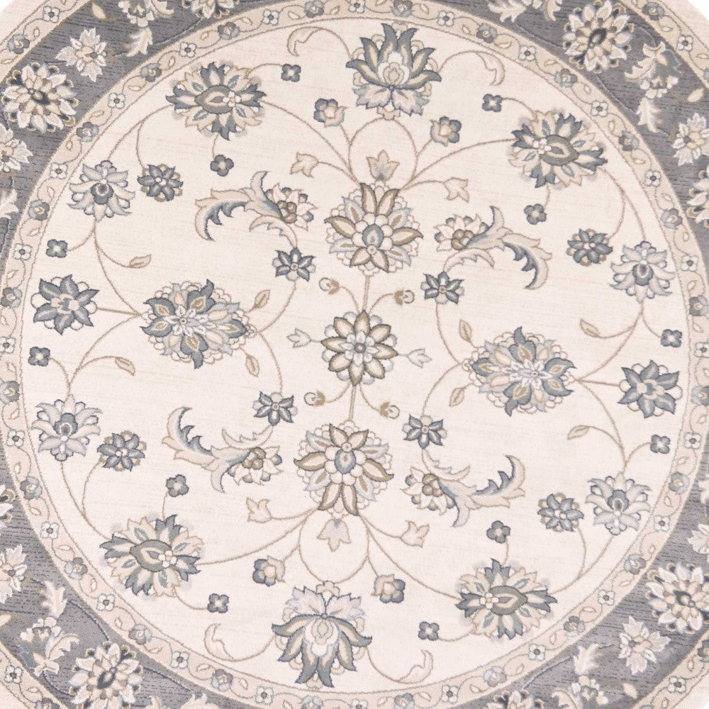 Stylish Modern Grey and Ivory Floral Kashan Area Rug for Home Décor