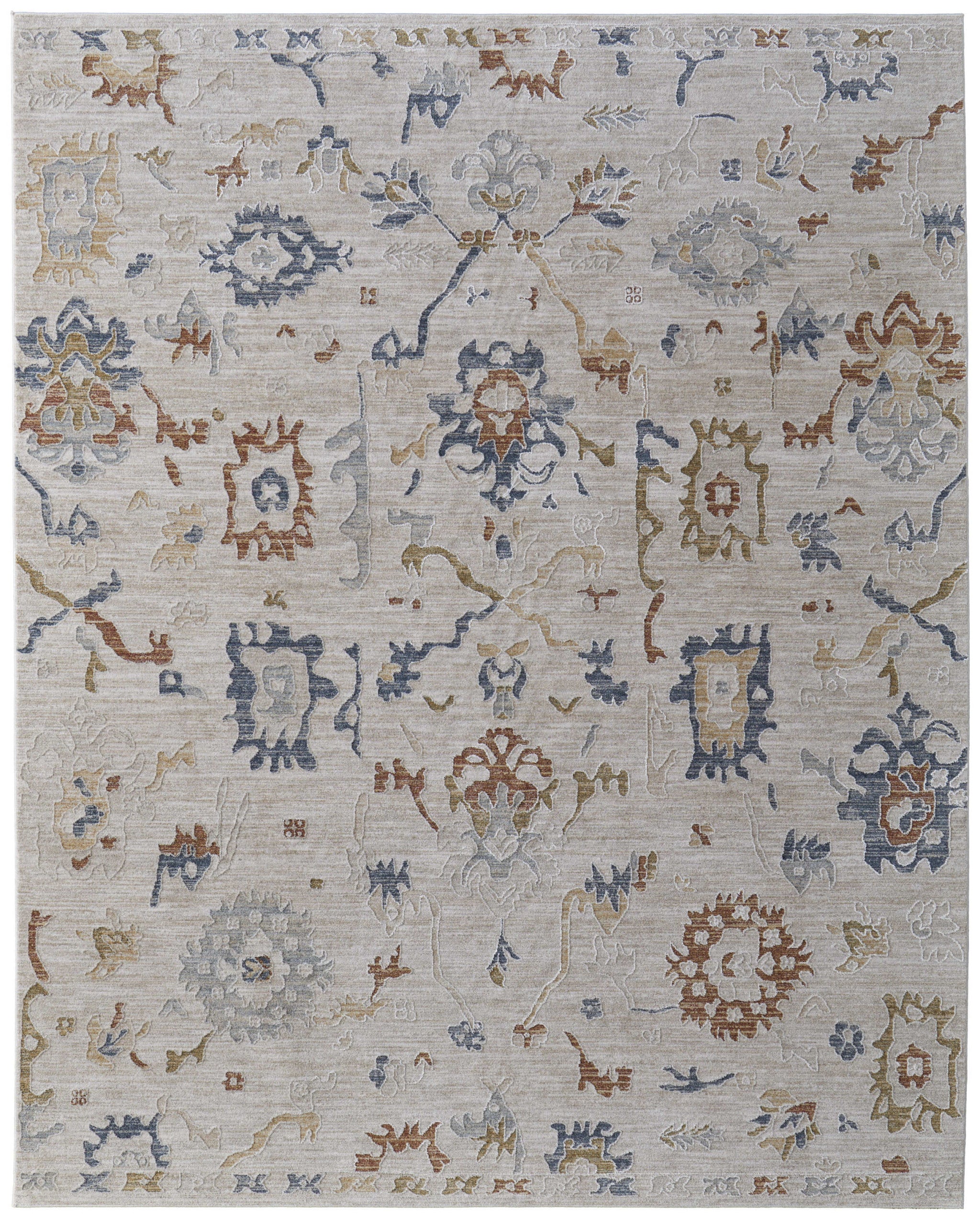 Stylish Blue and Gold Fringed Floral Power Loom Area Rug for Home Decor