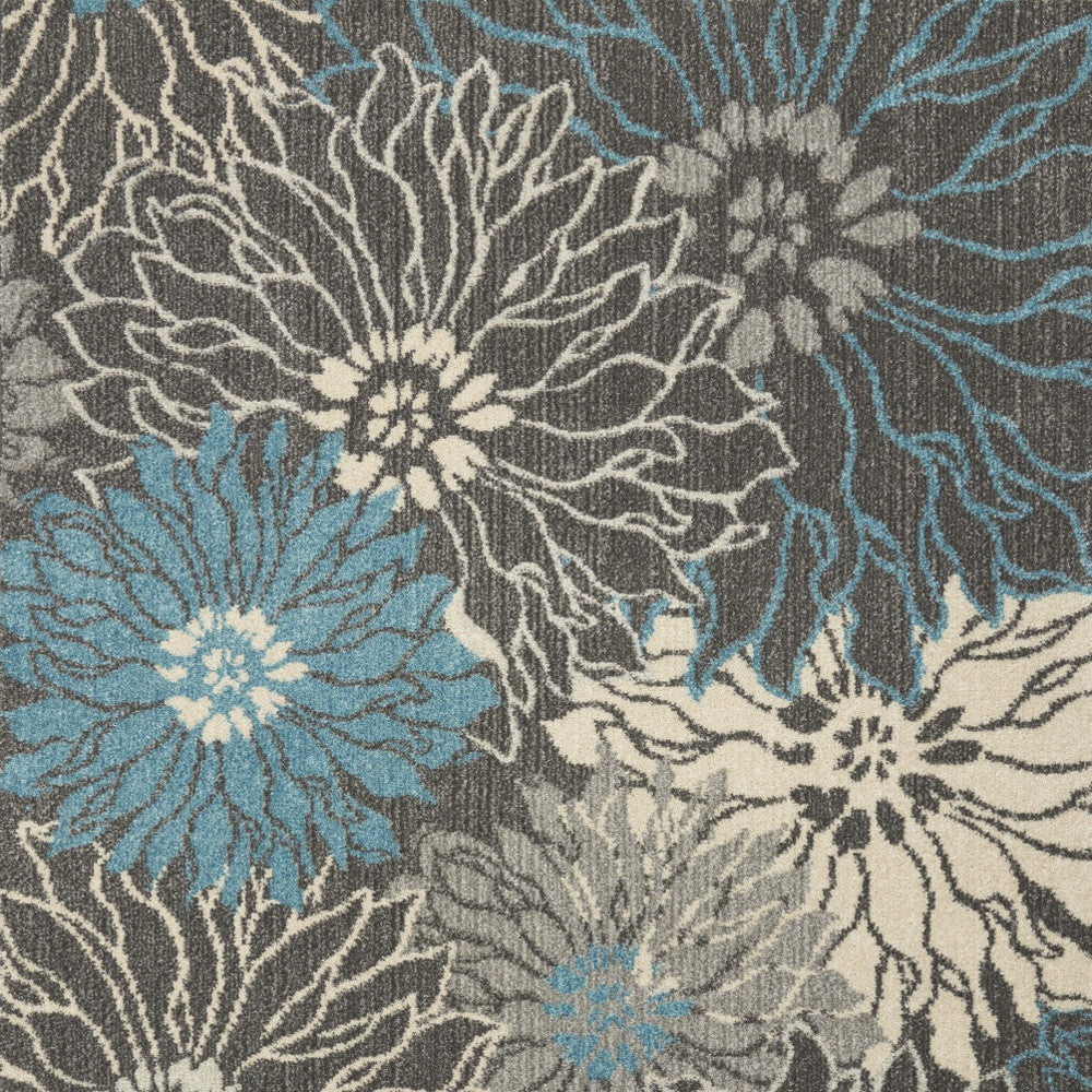 Exquisite Floral Power Loom Area Rug with Elegant Blue and Gray Design for Sophisticated Living Spaces