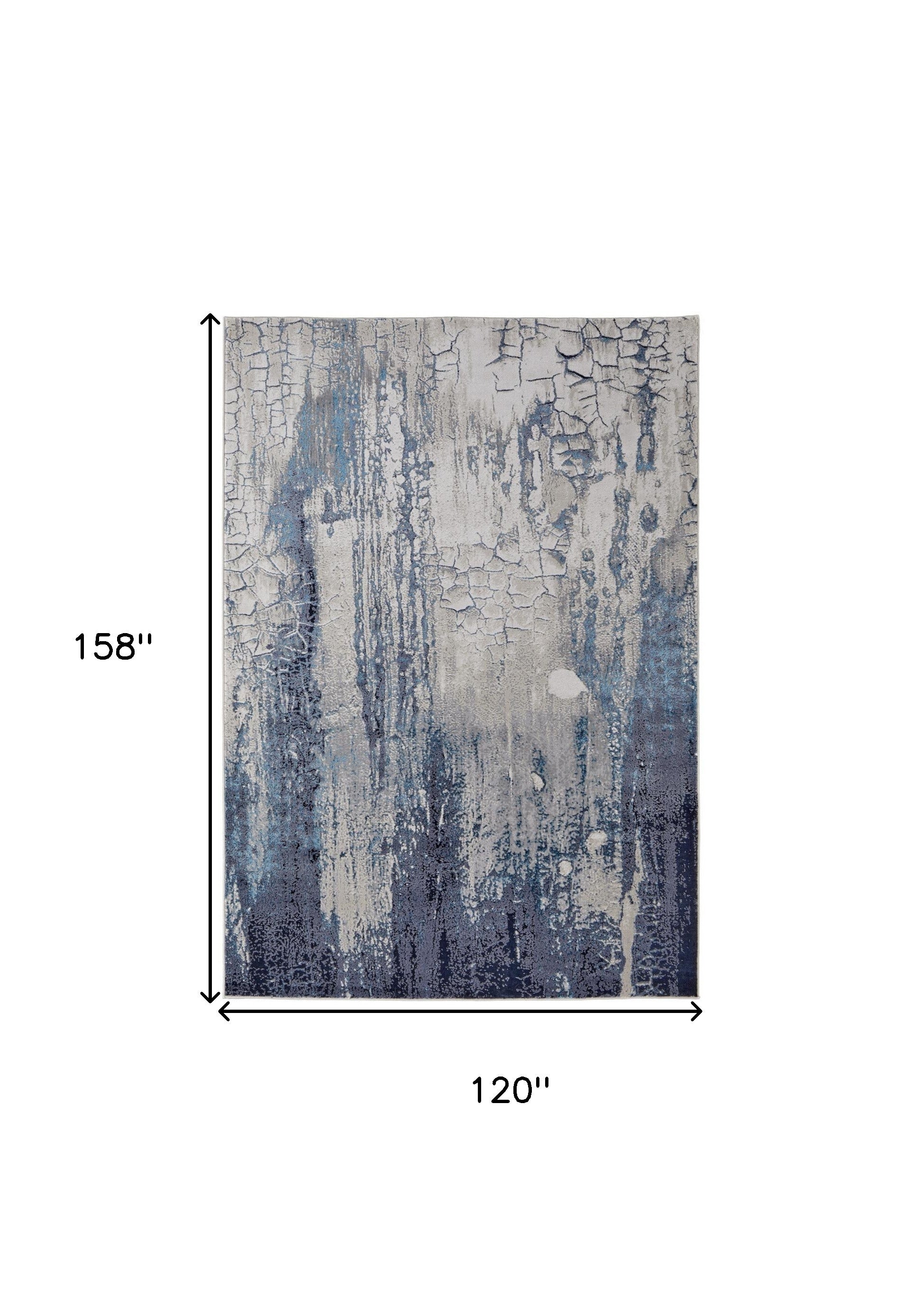 Non-Skid Elegant Ivory and Blue Abstract Distressed Area Rug for Cozy Spaces