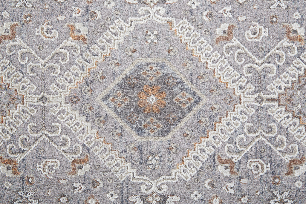 Stain-Resistant Gray, Orange & Ivory Floral Power Loom Area Rug for Elegant Home Decor