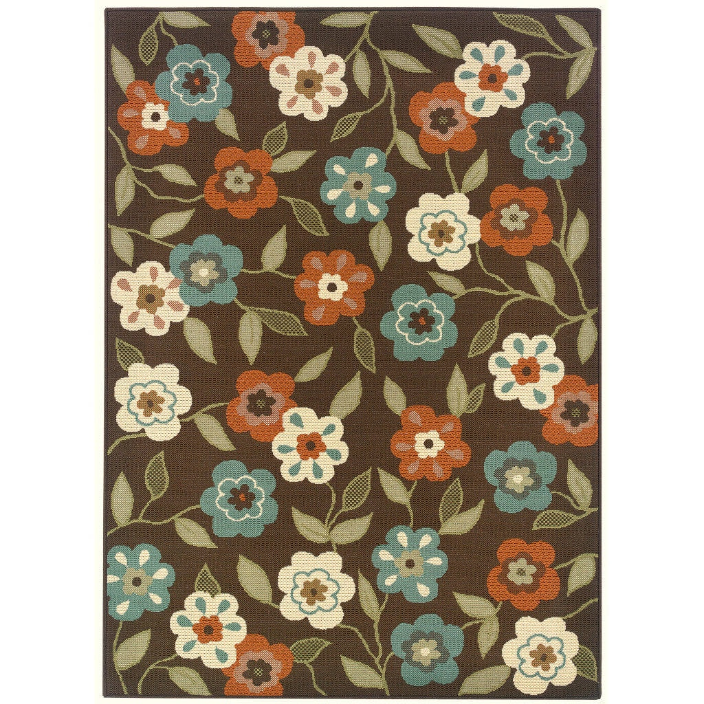 Stylish Brown and Ivory Floral Stain-Resistant Rug for Indoor & Outdoor Use