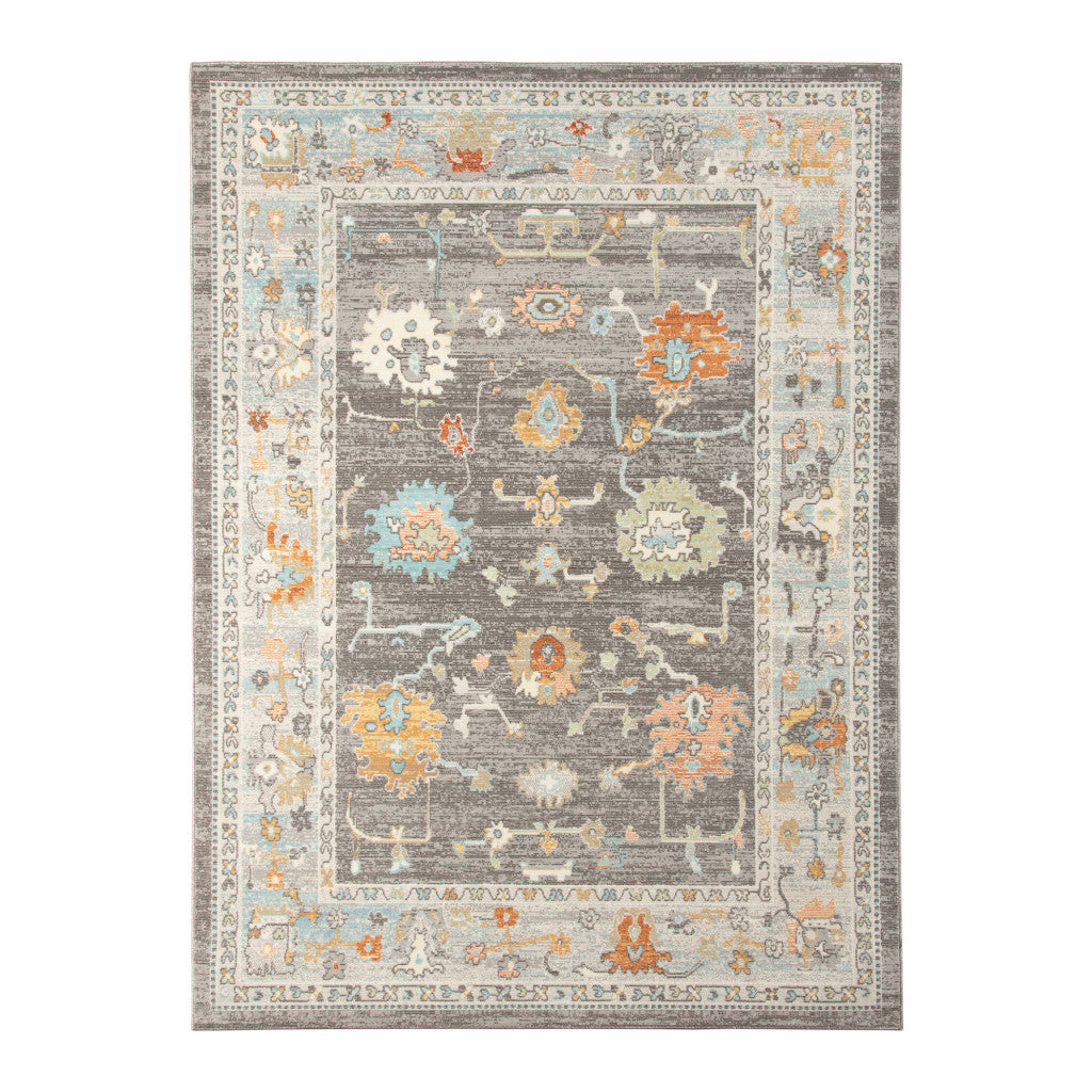 Stylish Stain-Resistant Floral Area Rug in Blue, Orange for Indoor & Outdoor Use