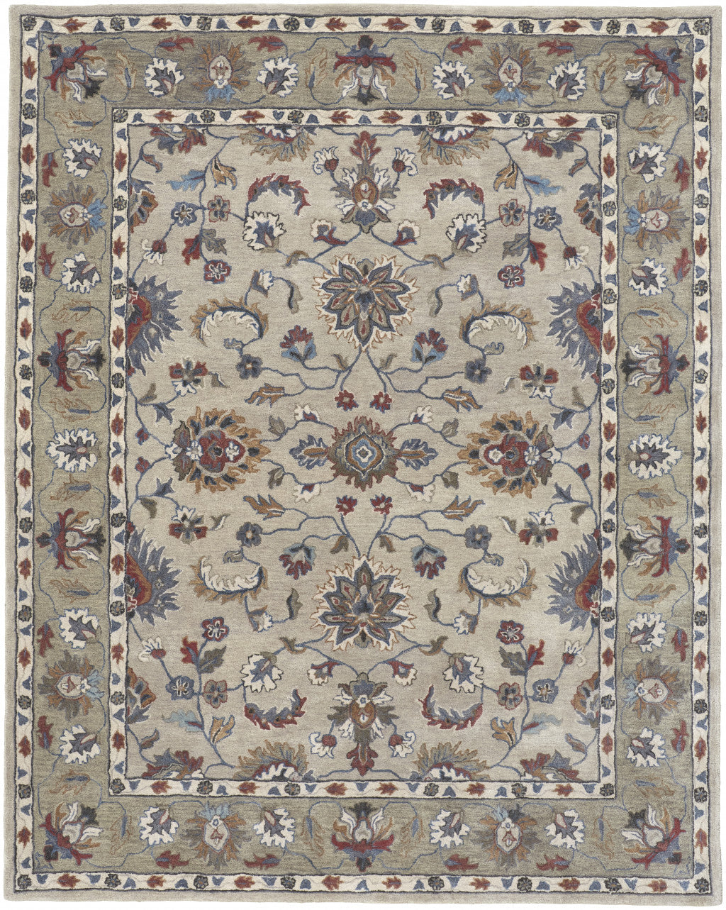 Ivory and Blue Stain-Resistant Hand-Tufted Floral Area Rug - Stylish & Inviting