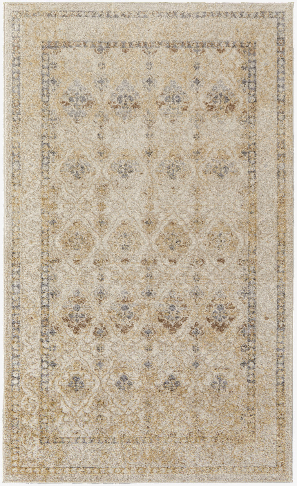 8' x 10' Blue and Ivory Geometric Distressed Power Loom Area Rug for Elegant Spaces