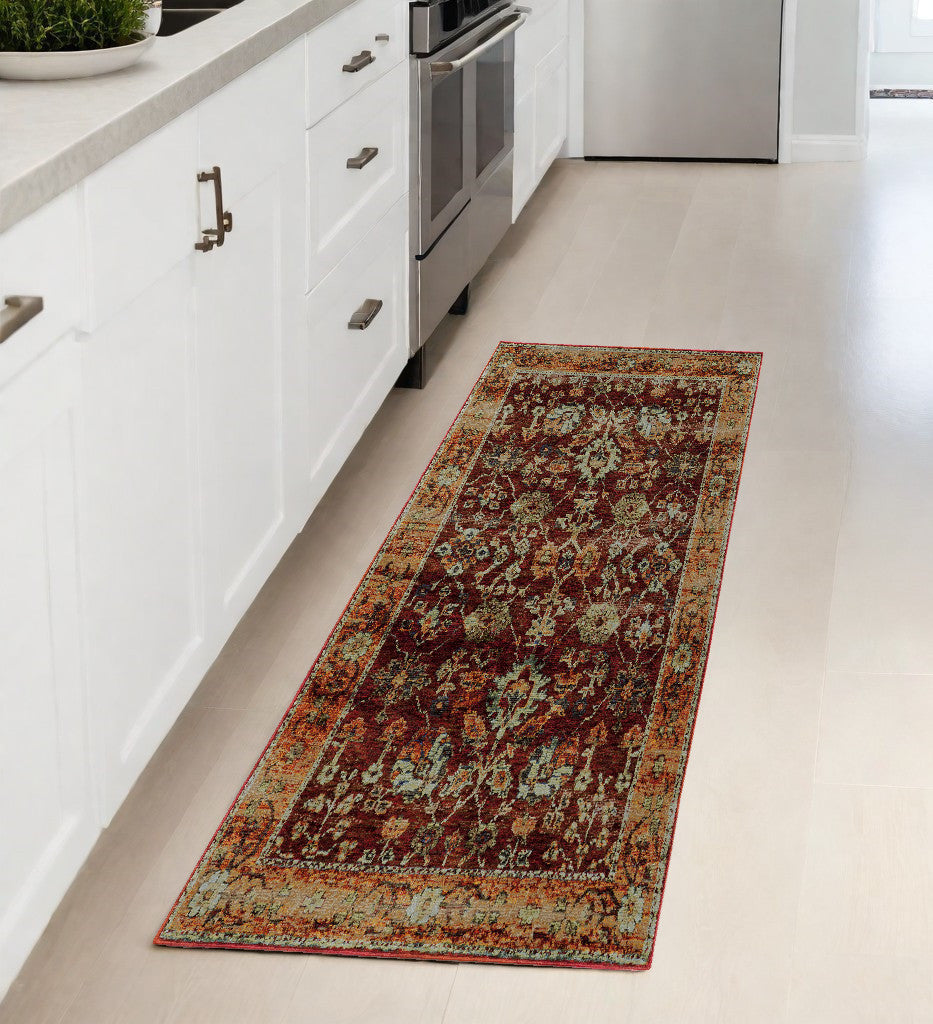 Exquisite Red and Gold Stain-Resistant Oriental Power Loom Area Rug, Ideal for Family Homes with Kids and Pets