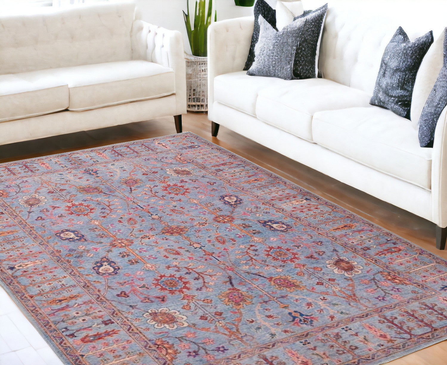 Stylish Gray, Blue, and Red Floral Power Loom Area Rug for a Cozy and Elegant Home Décor