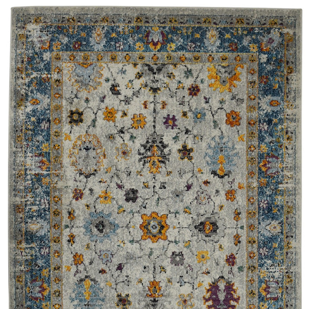 Stain-Resistant Blue & Orange Floral Power Loom Runner Rug for Stylish Rooms