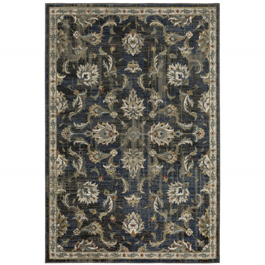 Stain-Resistant Elegant Oriental-Style Runner Rug in Charcoal Blue, Rust, Beige, Gold, and Grey for Creating Cozy Living Spaces