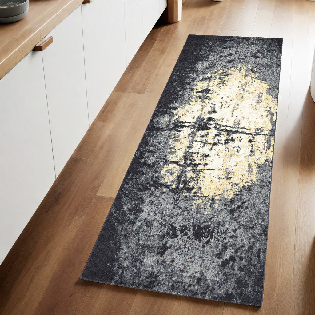 Stain-Resistant Geometric Area Rug in Black, Gray, and Gold - Ideal for Homes with Children and Pets