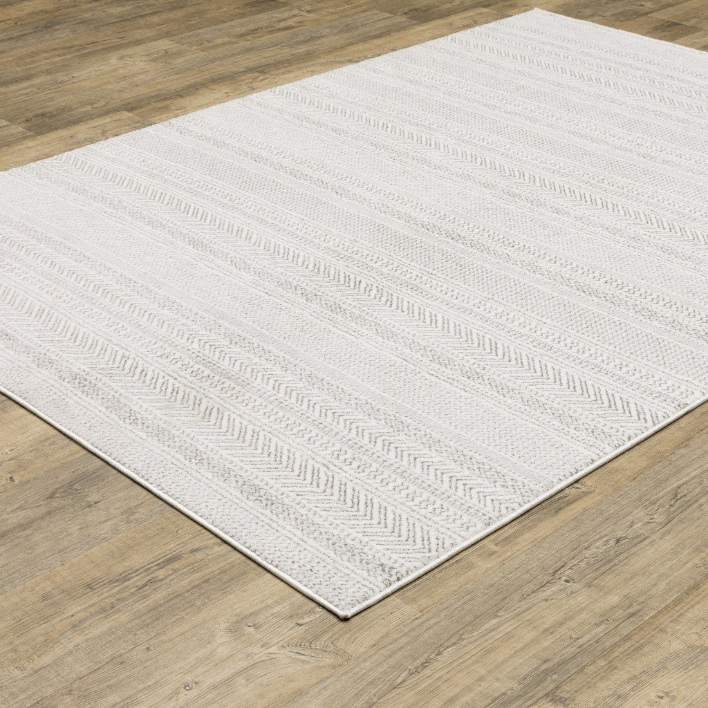 Stain-Resistant Geometric Power Loom Area Runner Rug with White and Grey Design for Enhanced Home Comfort