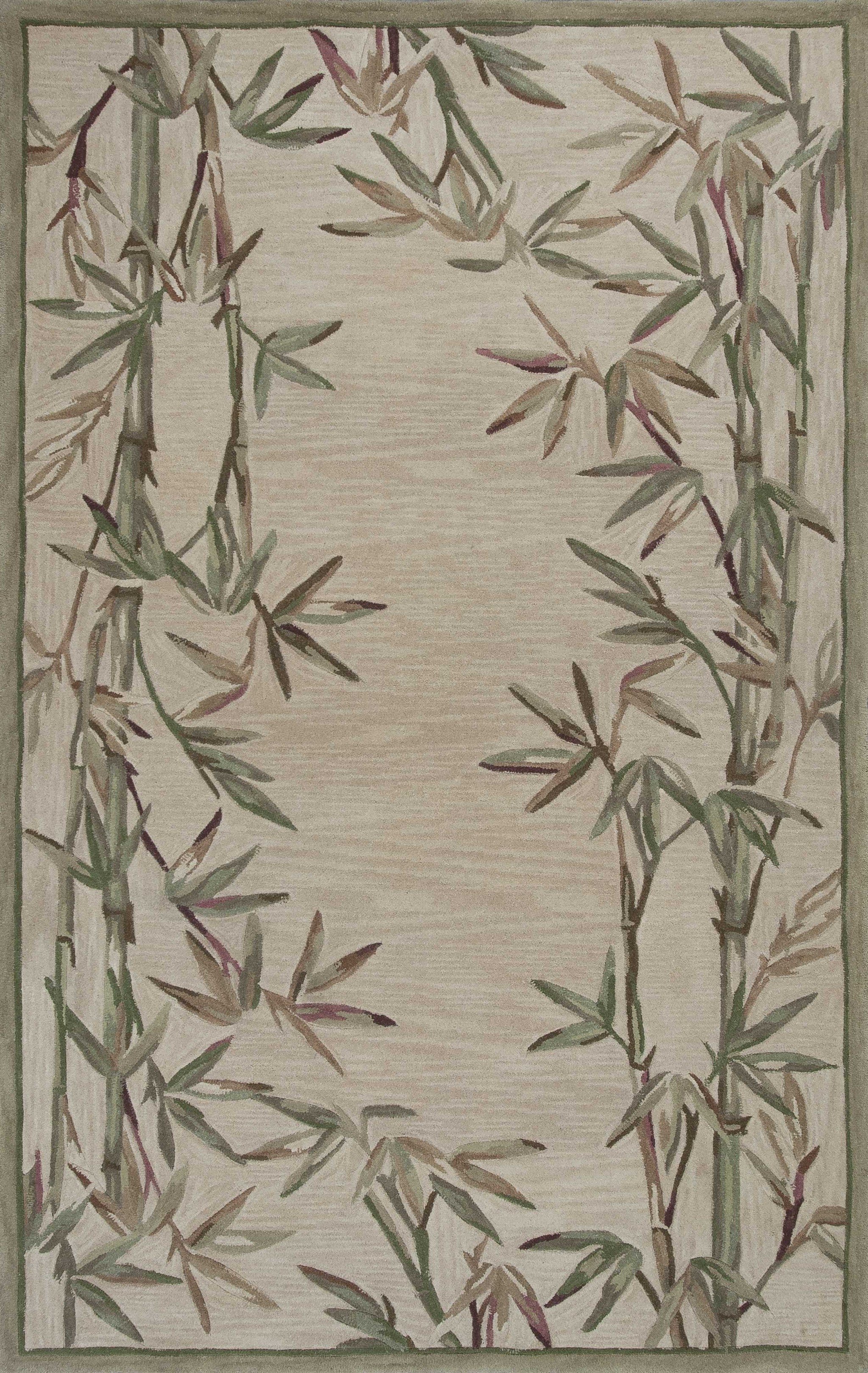 Exquisite Hand - Tufted Wool Area Rug with Floral Modern Design and Elegant Ivory Bamboo Border for Home Decor