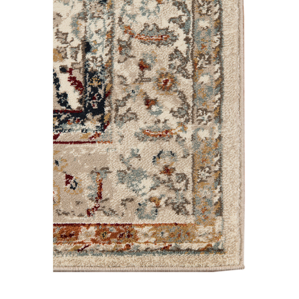 Stain-Resistant Cozy Beige, Rust & Navy Floral Medallion Area Rug for Home Decor