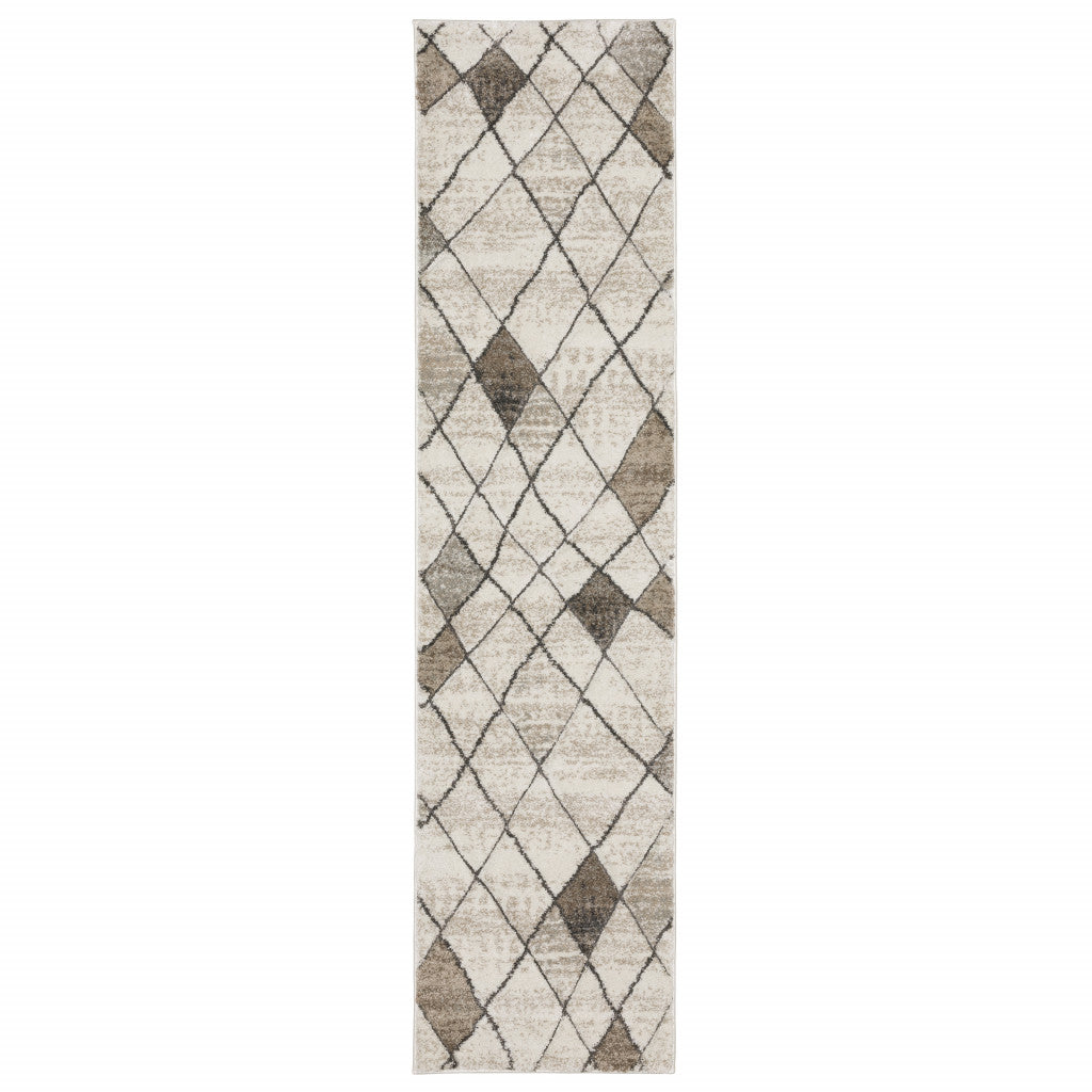 Stain-Resistant Geometric Power Loom Area Runner Rug in Beige, Grey, and Tan - Ideal for Kids' and Pets' Spaces