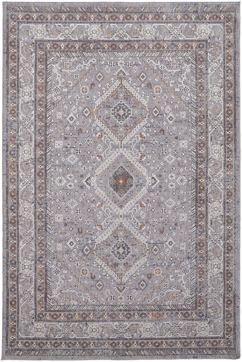 Stain-Resistant Gray, Orange & Ivory Floral Power Loom Area Rug for Elegant Home Decor