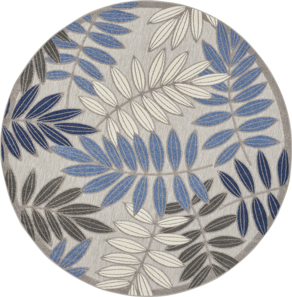 Stylish and Comfortable Elegant Turkish Outdoor and Indoor Area Rug with Grey/Blue Floral Design