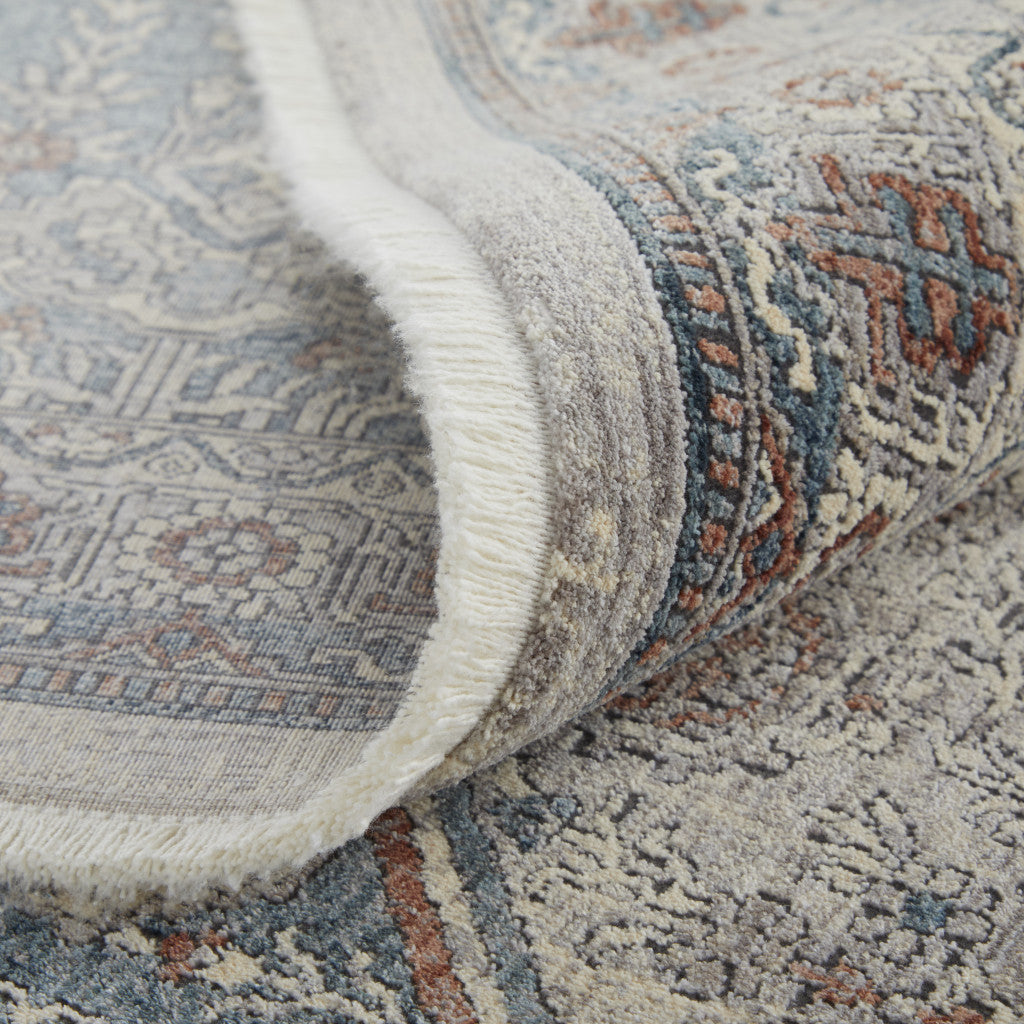 Stain-Resistant Blue and Ivory Floral Power Loom Area Rug for Kids and Pets