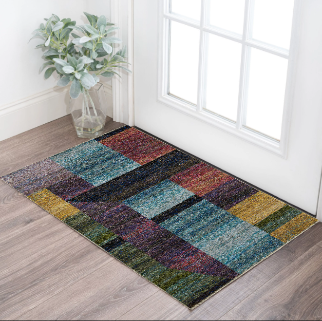 Stylish Stain-Resistant Geometric Area Rug with Purple and Red Design Ideal for Family Living Spaces