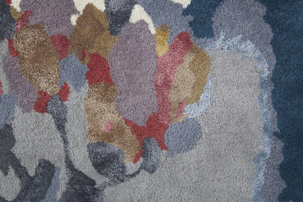 Stylish Blue Gray and Pink Floral Hand-Tufted Wool Area Rug for Comfortable Home Decor