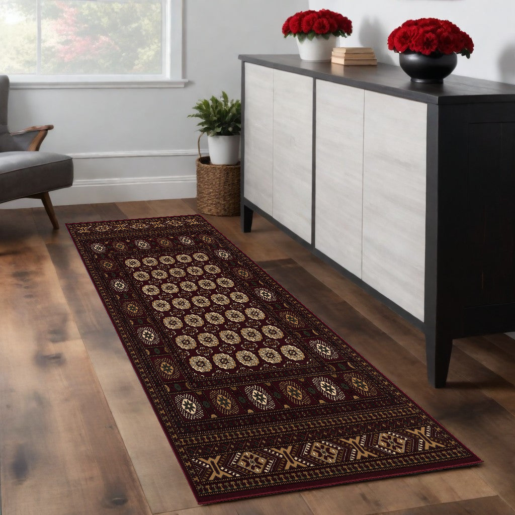 Stylish Red and Ivory Floral Medallion Power - Loomed Runner Rug for Home Décor